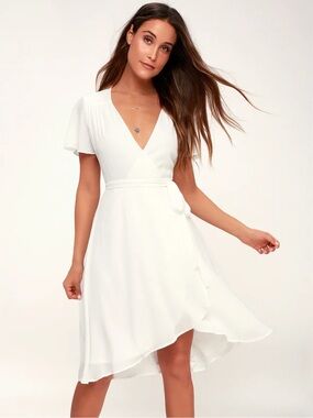 Lulu's White Midi Wrap Dress | Size Large | ‘Rise To The Occasion’ Party Dress